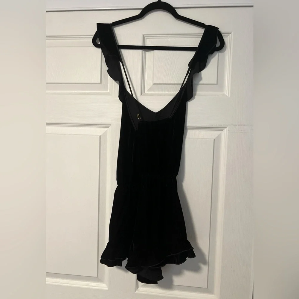 Victoria's Secret Black Velvet Velour Ruffle Teddy Romper Whimsigoth Fairy Y2K
